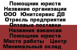 Помощник юриста › Название организации ­ ООО “Юнитсервис-ДВ“ › Отрасль предприятия ­ Оптовые поставки › Название вакансии ­ Помощник юриста › Место работы ­ Центр › Минимальный оклад ­ 35 000 › Максимальный оклад ­ 38 000 › Возраст от ­ 18 - Приморский край, Владивосток г. Работа » Вакансии   . Приморский край,Владивосток г.